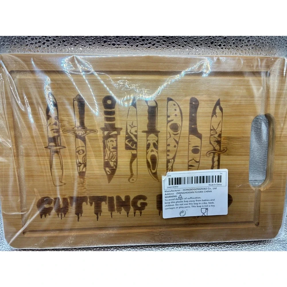 Horror Slasher Bamboo Cutting Board Movie Villain Knife Engraved Halloween Decor